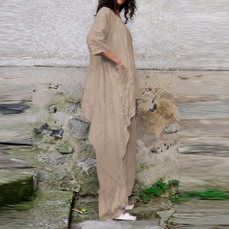 Damen Streetwear Betrübt Hemd Baumwoll-Leinen-Sets Zweiteilige Sets Leinenhosen Hosen Hose Halbarm Rundhalsausschnitt Einfarbig Kordelzug Alltagskleidung Date Armeegrün Marineblau Khaki Sommer 2025 - $29.99 –P3