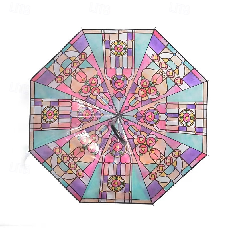 Vintage Stained Glass Automatic Umbrella, Hand-Painted Glass Clear Umbrella, Stained Glass Inspired Umbrella, Stained Glass Umbrella for Women Girl, Unique Aesthetic Transparent Umbrella 2025 - $15.99 –P3