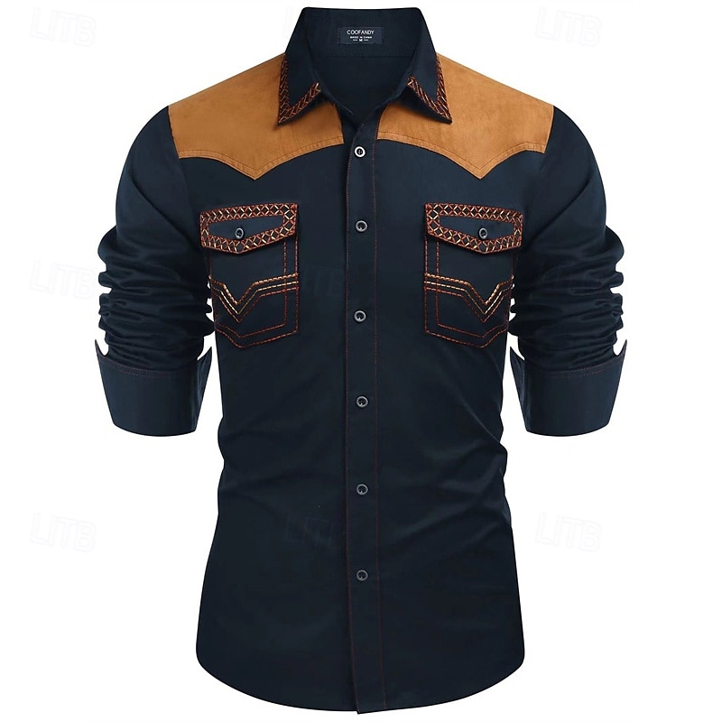 Herren Hemd Sommerhemd Freizeithemd Knopfhemd Hellkaki Schwarz Rote Marineblau Blau Langarm Farbblock Revers Urlaub Hawaiianisch Button-Down Bekleidung Baumwollmischung Mode Lässig Bequem 2025 - $47.99 –P5