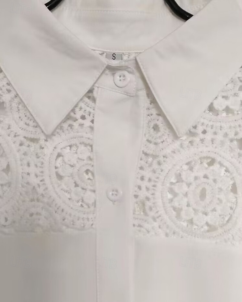 Women's Blouse Eyelet top Lace Tops Plain Daily Stylish Basic Long Sleeve Shirt Collar Regular Tops Work Daily Holiday Hollow Out Buttons White Spring Fall 2025 - $22.99 –P4
