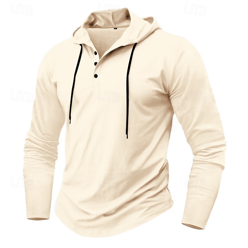 Herren T Shirt Henley Hemd T-Shirt Langarmshirt Langarm Henley Frühling Herbst Einfach Mode Designer Basic Knöpfe Urlaub Straße Ausgehen Schwarz Weiß Marineblau Top T-Shirt für Herren 2025 - $21.99 –P13
