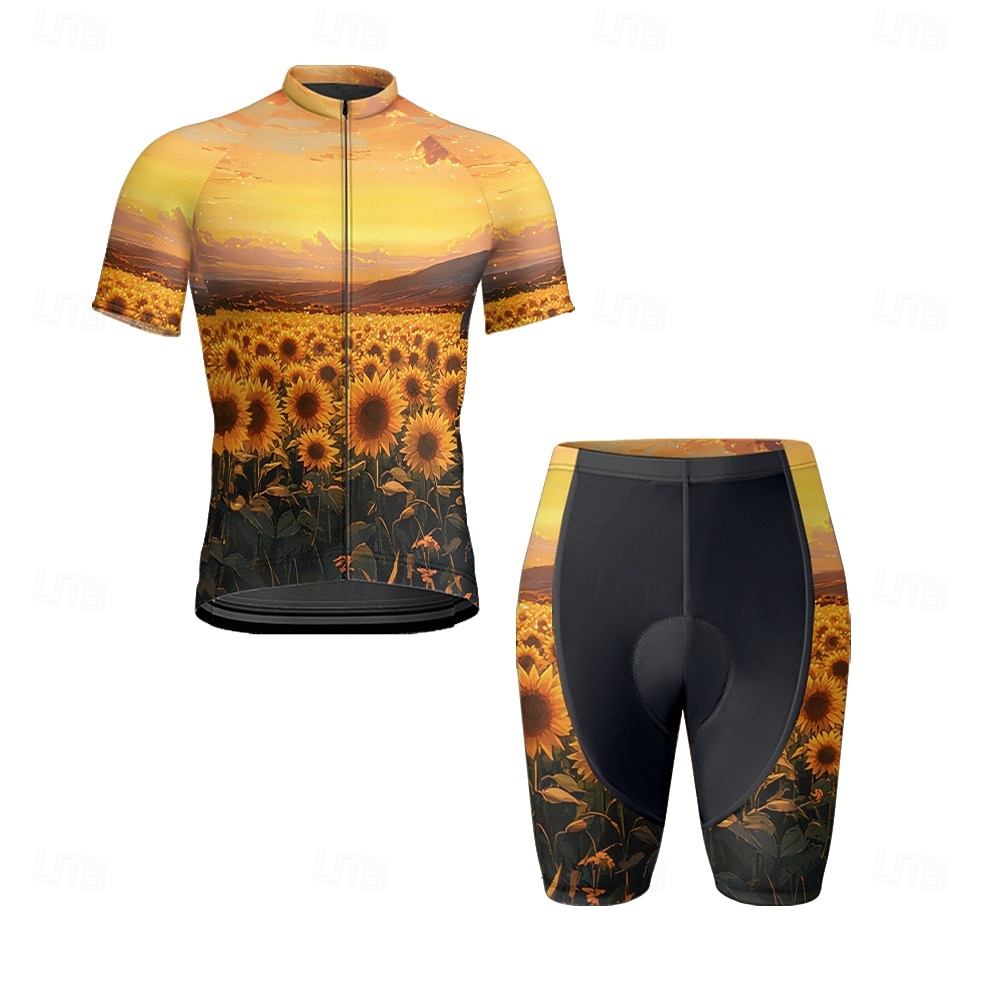 Herr Cykeltröja med shorts Kortärmad Bergscykling Vägcykling Svart Vit Gul Blommig Botanisk Cykel Elastan sporter Blommig Botanisk Kläder 2025 - $38.39 –P9