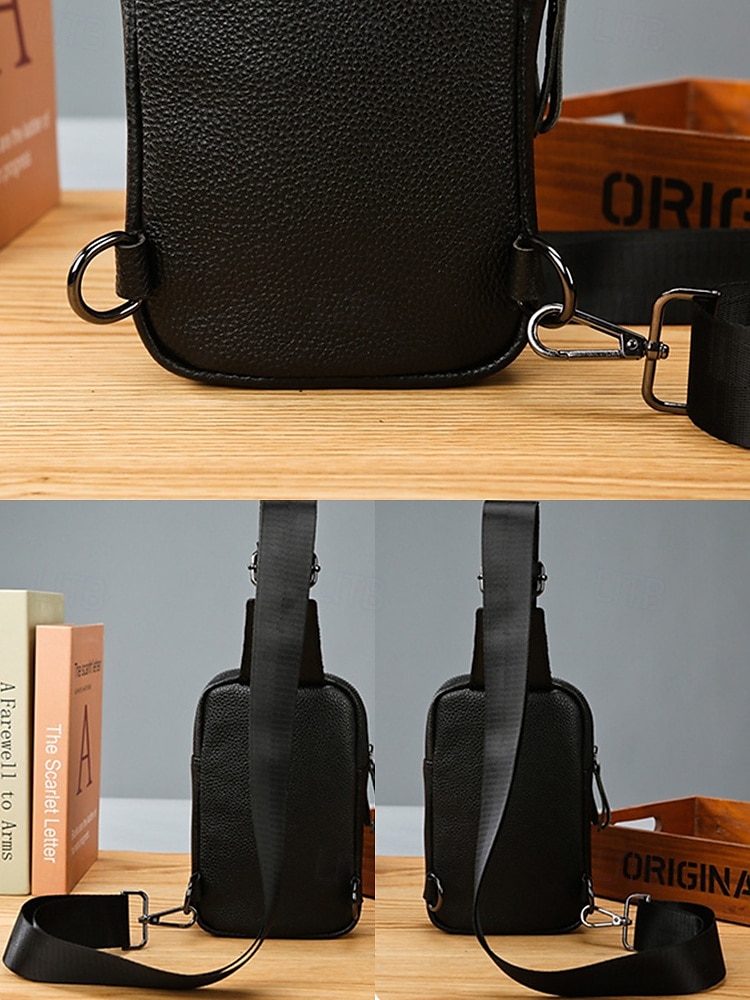 svart krokodillepreget crossbody-veske i skinn for menn – kompakt slengveske med justerbar stropp for daglig bruk 2025 - $19.99 –P7