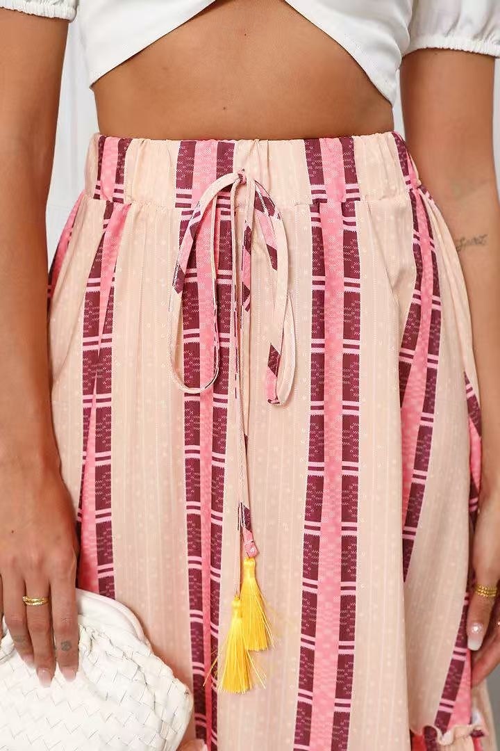 Women's Long Skirt Bohemia Boho Long Maxi High Waist Skirts Graphic Color Block Patchwork Print Micro-elastic Holiday Beach Yellow Summer Polyester 2025 - $20.99 –P6