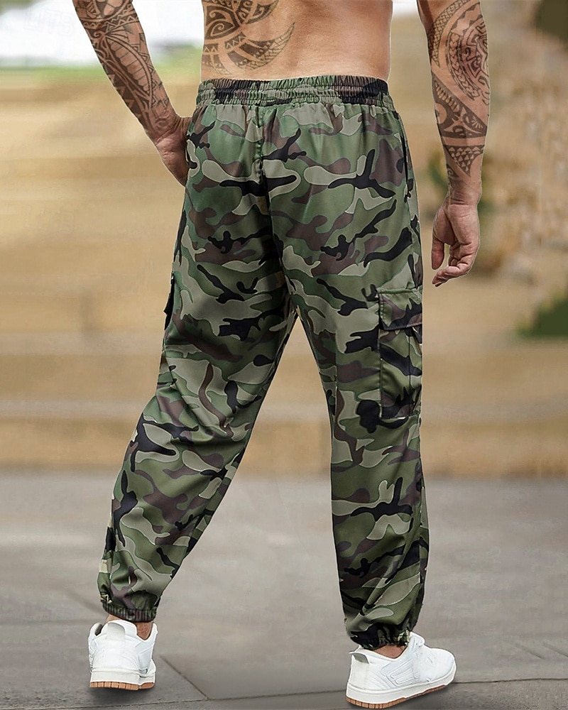 Per uomo Pantaloni cargo Pantaloni A cordoncino Vita elastica Multi tasca Camouflage Mimetico Indossabile Esterno Giornaliero Campeggio e hiking Di tendenza Classico Verde Cachi del 2026 a $20.99 –P4