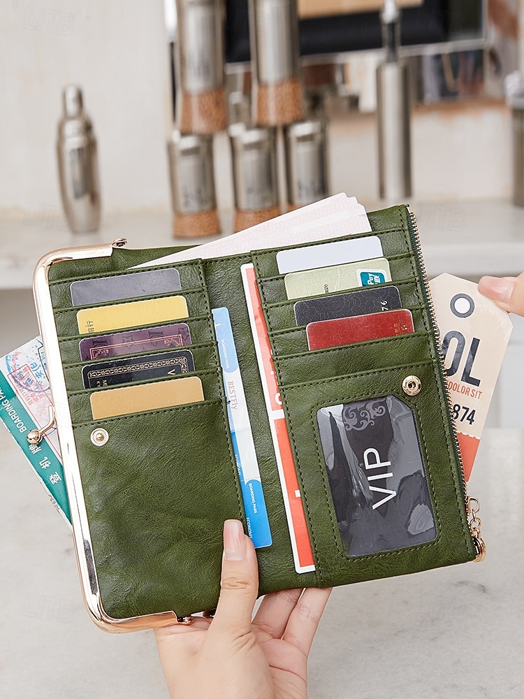 Women's Faux Leather Clip Bag Wallet Phone Case - Card Holder, ID Window, Zipper Closure - Versatile Design for Women - Perfect for Daily Use and Travel Black Pink Red 2025 - $14.99 –P3