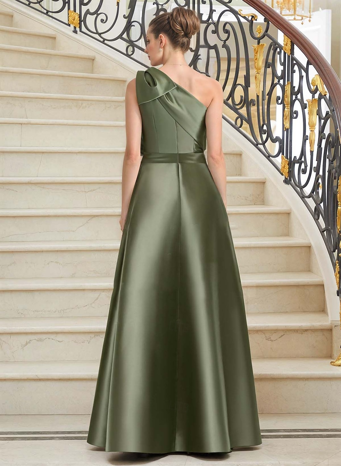 Combinaisons Robe de Soirée Élégante Avec Jupe Détachable Robe Invité au Mariage Longueur de Sol Sans Manches Épaule Dénudée Satin Vert Sauge avec Nœud(s) de 2025 ? $183.99 –P3