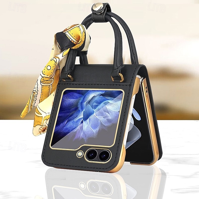 Phone Case For Samsung Galaxy Z Flip 6 Z Flip 5 Z Flip 4 Z Flip 3 Back Cover with Wrist Strap Shockproof Retro PU Leather 2025 - $35.99 –P7