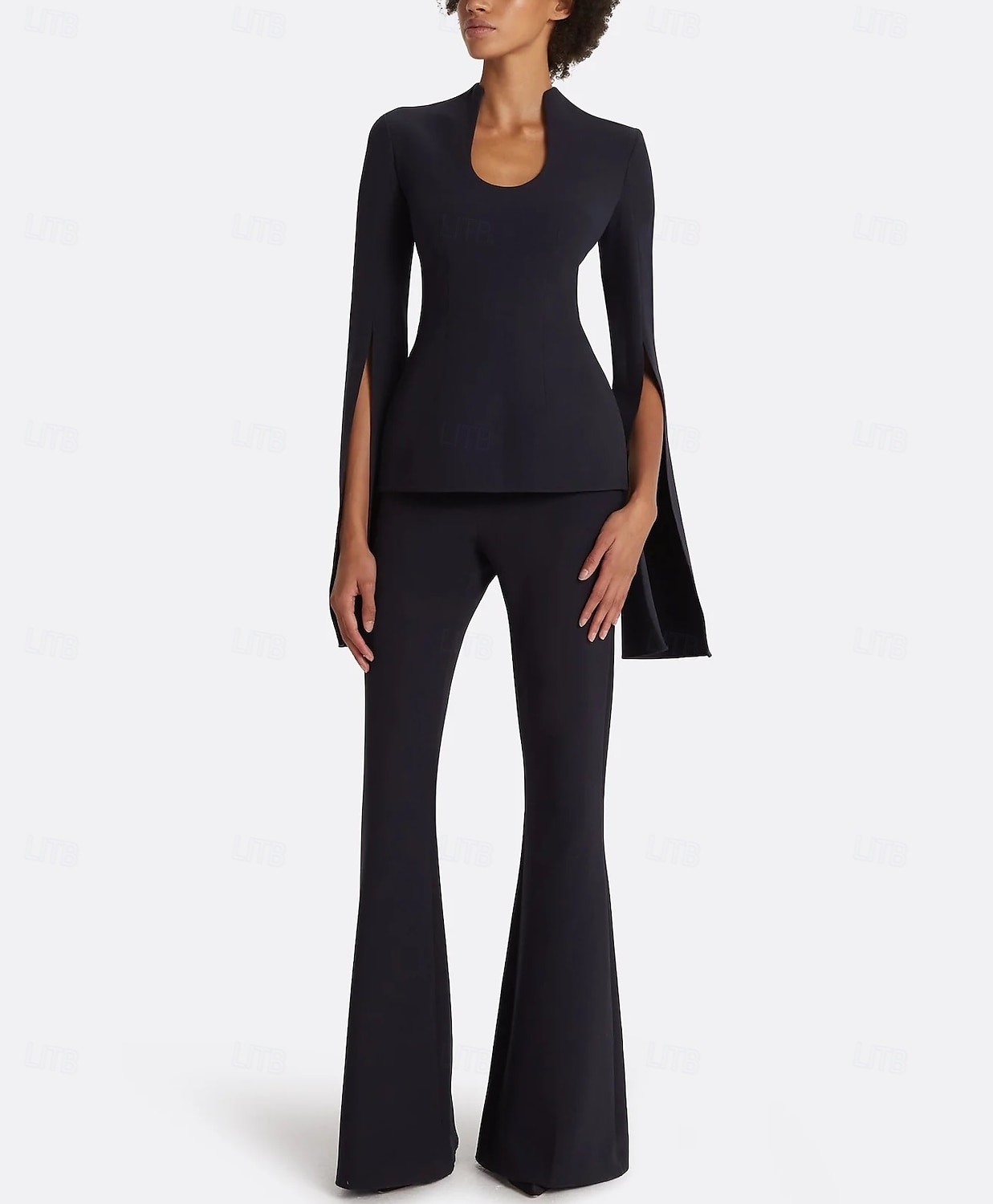 Completo in due pezzi tuta  completo pantaloni madre della sposa elegante scollo a gioiello lunghezza pavimento in tessuto elasticizzato maniche corte con colore solido del 2025 a $178.99 –P1