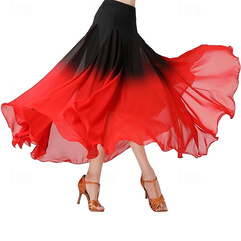 vrouwelijke ballroomdans swingrok dansvoorstelling rok gradiëntkleur moderne dans lange rok 2025 - $41.99 –P7