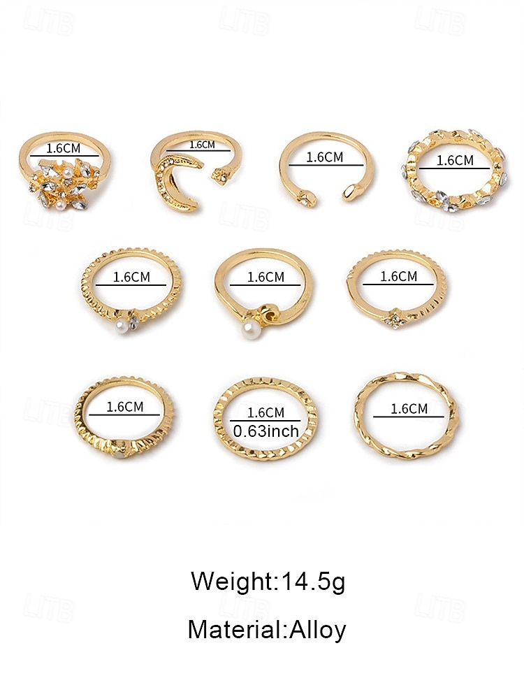 vergulde stapelringenset voor dames – verstelbare ringen versierd met strass en parels, trendy boho-stijl voor casual en formele gelegenheden 2025 - $9.99 –P5