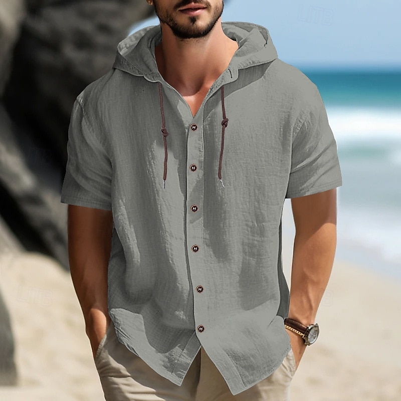 Per uomo Camicia Camicia di lino Camicia casual Camicia con Bottoni Semplice Vacanza Streetwear Nero Bianco Blu Cachi Manica Corta Con Cappuccio Estate Abbigliamento Cappuccio regolabile con coulisse del 2025 a $21.99 –P12
