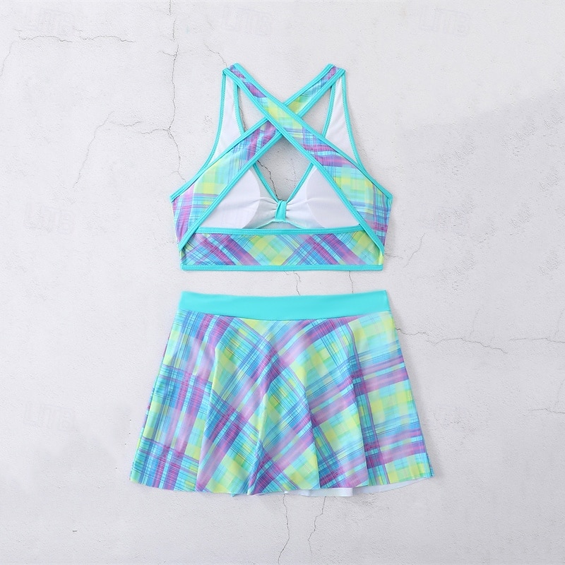 Femme Tankini Maillot De Bain Deux Pièces Dos Nu Maillots de Bain Mosaïque Maillots de Bain Noir Jaune Respirable Séchage rapide Poids Léger Sans Manches - Natation Surf Plage Eté Printemps de 2025 ? $21.59 –P7