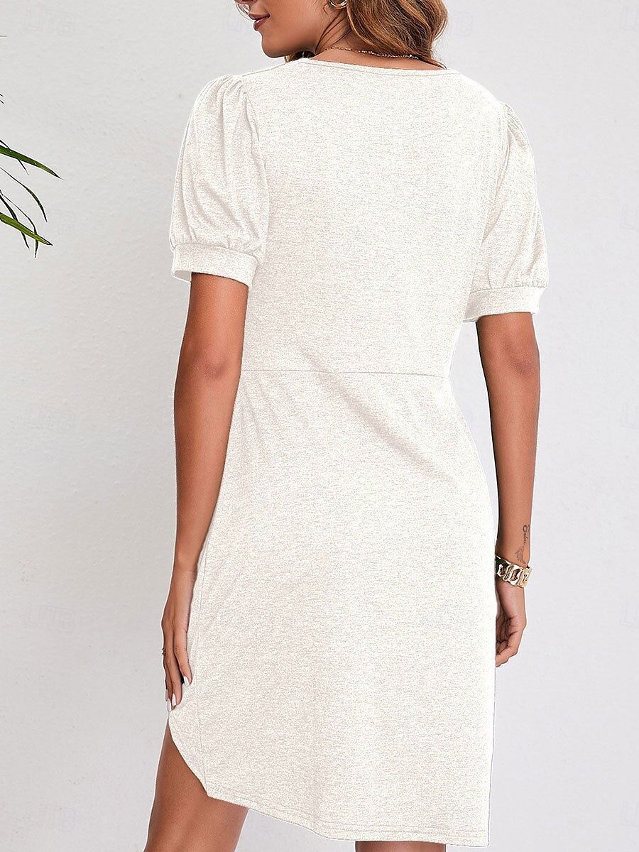 Robe Mini Femme Robe Portefeuille Robe T-Shirt Robe Tee Robe Unie Robe Bodycon Décontractée Vacances Travail Ville Ajustement Régulier Graphique Manches Courtes Col Rond Noir Blanc Vin Vert Été de 2025 ? AU $36.49 –P4