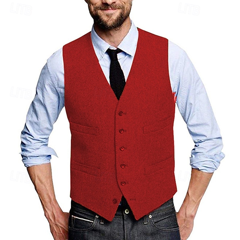 Ανδρικά Veste Γιλέκο Gilet Διακοπές Καθημερινά Γαμήλιο Πάρτι Ημερομηνία Μοντέρνα Καθημερινό Άνοιξη Φθινόπωρο Κουμπιά Τσέπη Πολυεστέρας Άνετο Σκέτο Μονόπετο Ενός Κουμπιού Λαιμόκοψη V Κανονικό 2025 - $37.99 –P4