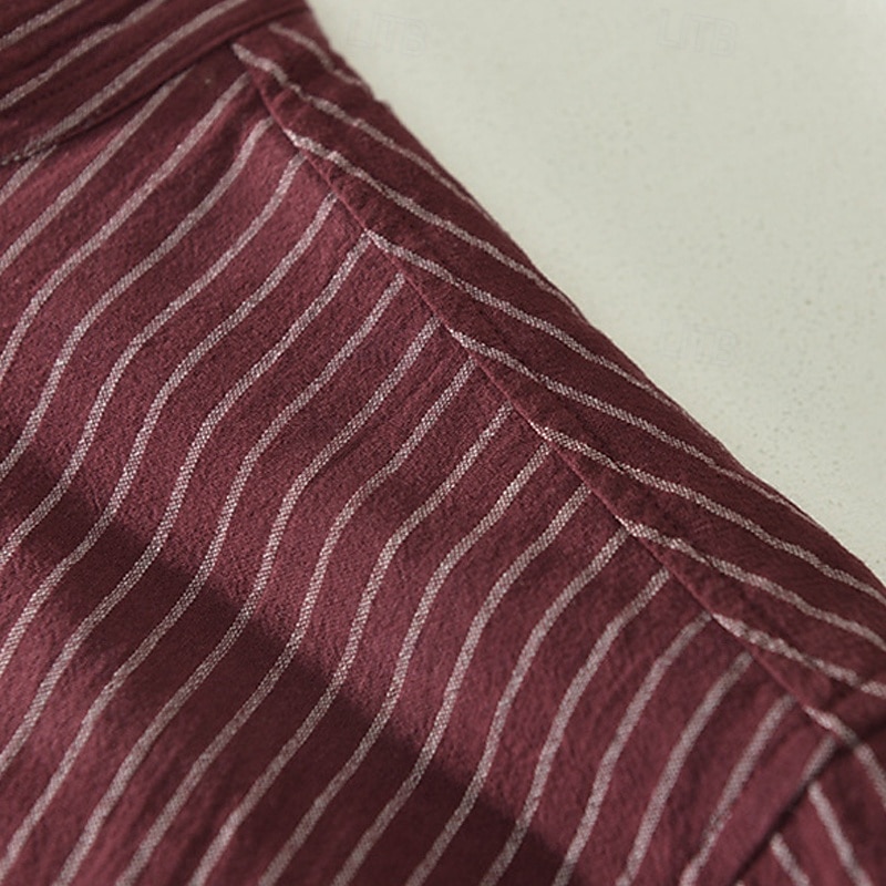 Per uomo Camicia Camicia di lino Camicia casual Camicia con Bottoni Camicia di cotone A righe Vacanza Camicia hawaiana Bianco Vino Blu reale Manica Lunga Colletto alla coreana Primavera Autunno del 2025 a $35.99 –P7