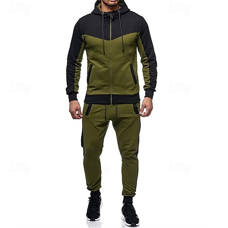 Homens Conjunto de treino Moletom Full Zip Hoodie Moletom com capuz e calças Conjunto de roupas Capuz Com Capuz Ao ar livre Diário Esportes Bolsos Com Cordão 2 Peças Bloco de cor Preto Branco Vermelho de 2025 por $27.99 –P12