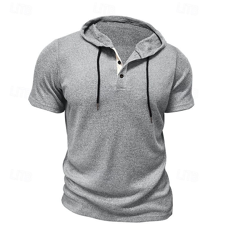 Herren T Shirt T-Shirt Kurzarmshirt Kurzarm Mit Kapuze Sommer Einfach Mode Designer Basic Knöpfe Urlaub Straße Ausgehen Wein Top T-Shirt für Herren 2026 - $30.99 –P17
