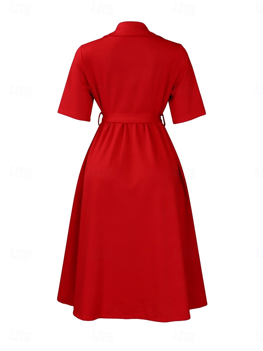 Damen Midikleid blusenkleid A Linie Kleid Elegant Ausgefallene Arbeit Regular Fit Glatt Halbe Ärmel Hemdkragen Rote Königliches Blau Aprikose Sommer 2026 - $41.99 –P12