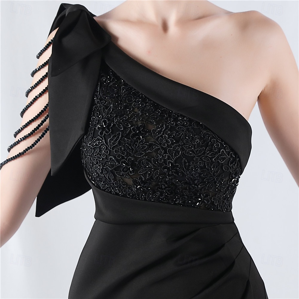 Meerjungfrau  Trompete Abendkleid Elegantes Kleid Formelles Abendparty Bodenlang Ärmellos Ein Schulter Spitze mit Schleife(n) Perlen Schlitz 2025 - $129.99 –P10