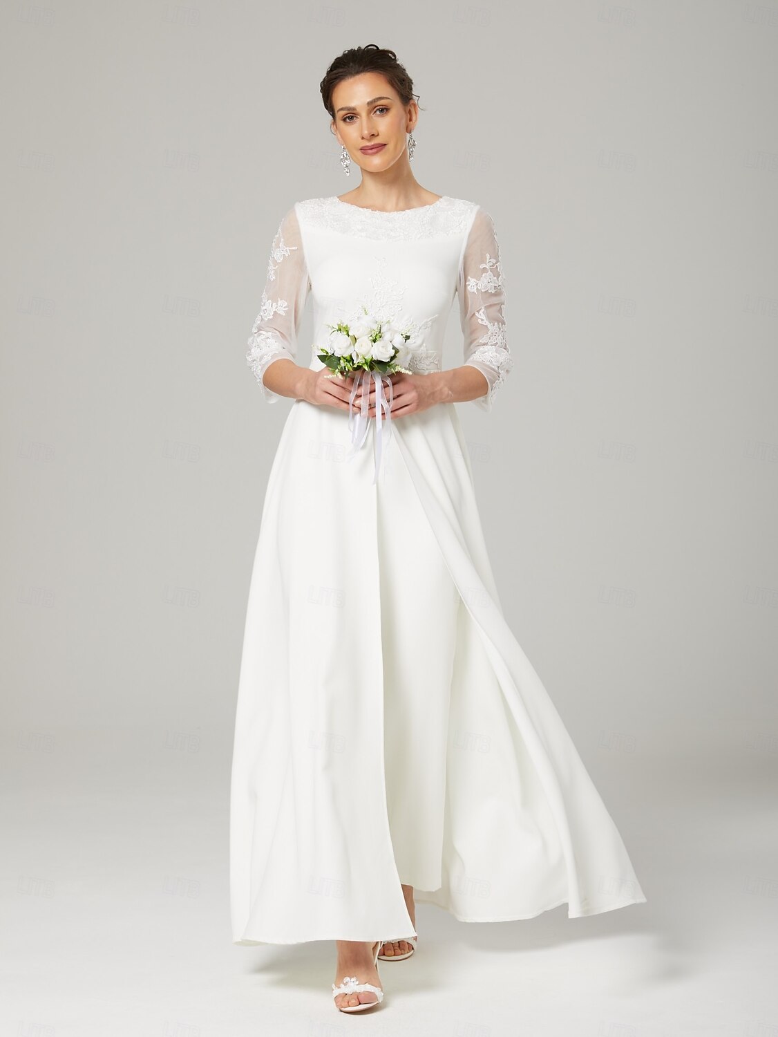 Jumpsuits Mother of the Bride Dress Elegant Jewel Neck Floor Length Chiffon 3/4 Length Sleeve with Appliques 2025 - $165.99 –P1
