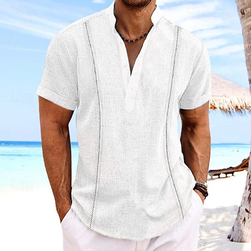 Per uomo Camicia Camicia di lino Camicia casual Camicia con Bottoni Camicia di cotone Semplice Vacanza Streetwear Nero Bianco Rosa Cachi Manica Corta Colletto alla coreana Estate Abbigliamento del 2025 a $23.99 –P9
