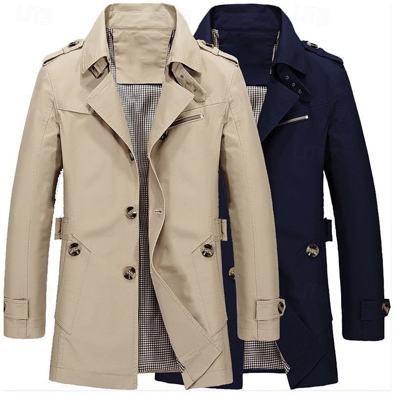 Herren übergangsjacke Trenchcoat Ausgehen Ganzjahres Windjacke Oberbekleidung Bekleidung Einfarbig Button-Down Umlegekragen Einreihig 2025 - $47.99 –P1