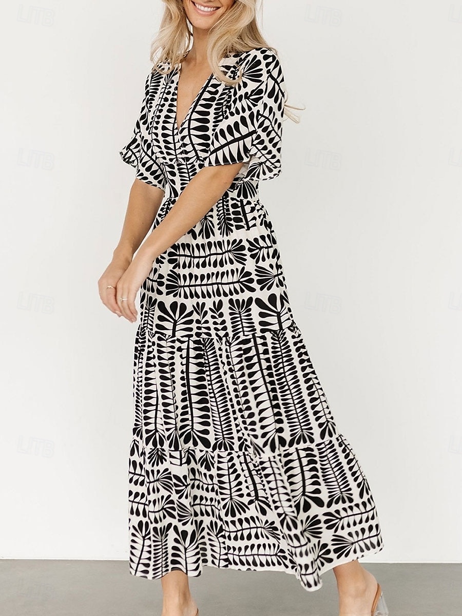 Női Midi ruha hétköznapi ruha Boho elegáns ruhák Boho ruha Csehország Szüret Stílusos Vakáció Hétköznapi Napi Normál Csík Rövid ujjú V-alakú Fekete Világoszöld Világoskék Nyár Tavasz 2025 - $36.99 –P3