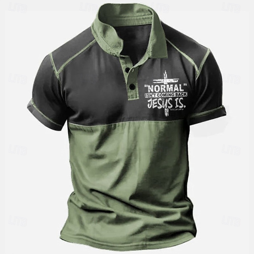 Men's Jesus Christian Polo Shirts Golf Shirt Short Sleeve Polo Shirts Collared Shirts Vintage Casual Vacation Wear Festival Wear Party Outfits Buttons 3D Print Navy Blue Blue Brown 2025 - $22.99 –P3