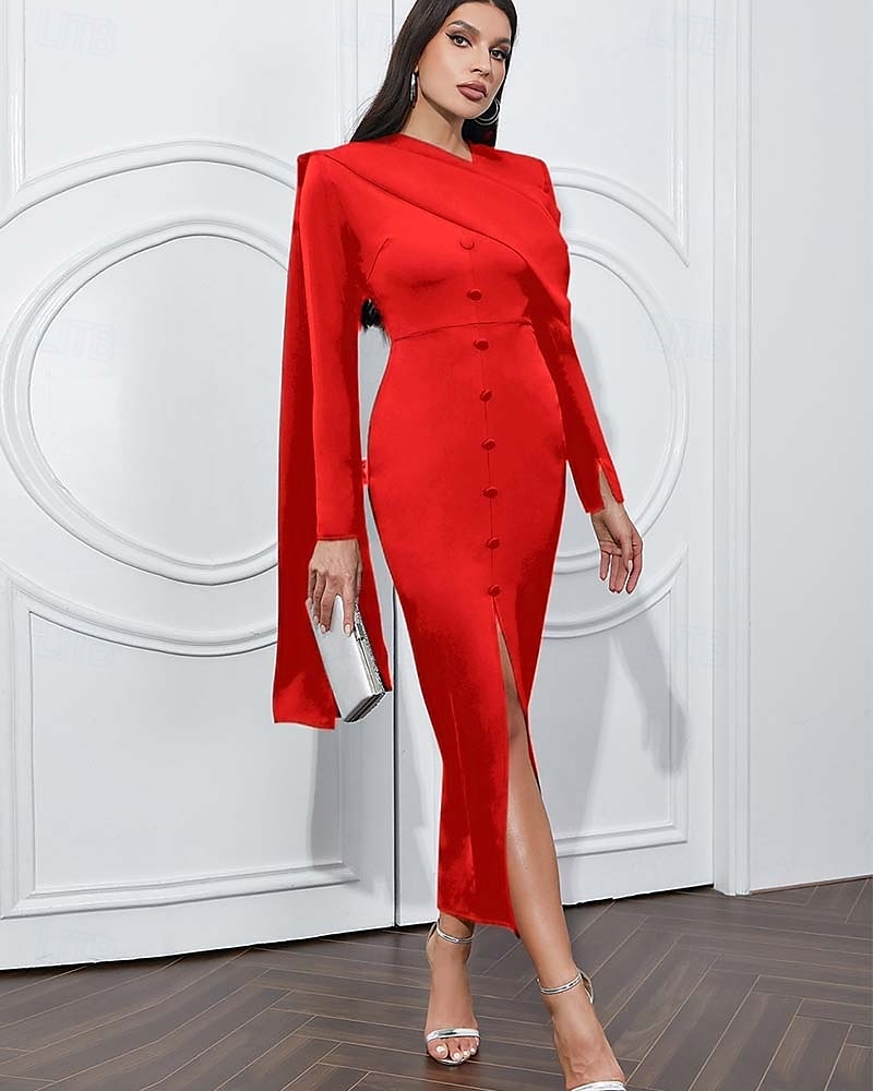 Zeemeermin  Trompet Avondjurk Elegante Jurk Formele Bruiloft Vloer Lengte Lange Mouw Cowl Hals Stretch Crêpe met Plooien Split 2025 - $194.99 –P7
