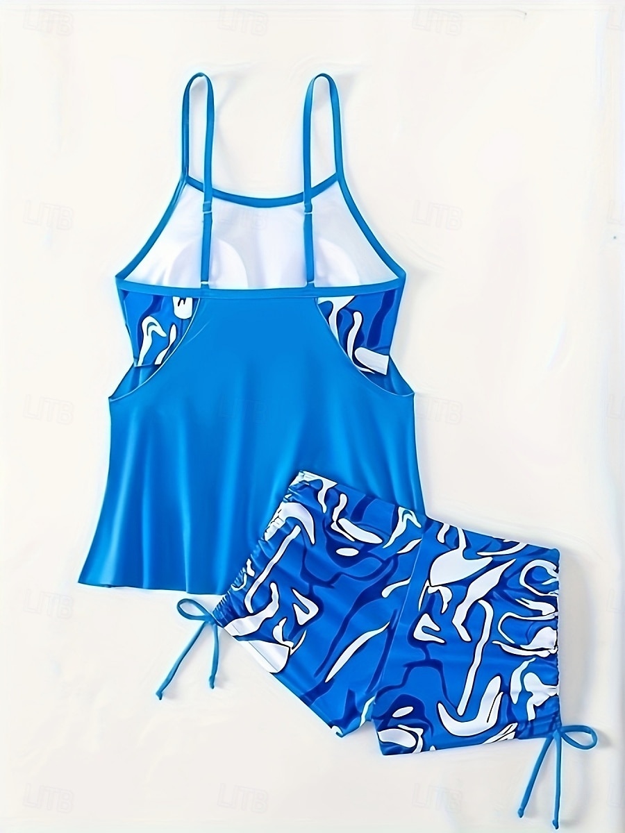 Damen Badeanzug Tankini 2 Stück Junge Bein Bademode Rückenfrei Hohe Taillenlinie Urlaub Strandbekleidung Farbblock Rundhalsausschnitt Ärmellos Badeanzüge 2025 - $31.99 –P3