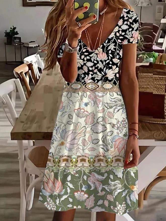 Damen Minikleid Freizeitkleid Elegant Bohemien Urlaub Täglich Normale Passform Blumen Grafik Kleines Blumenmuster Kurzarm Rundhalsausschnitt Salbeigrün Sommer 2025 - $23.99 –P1
