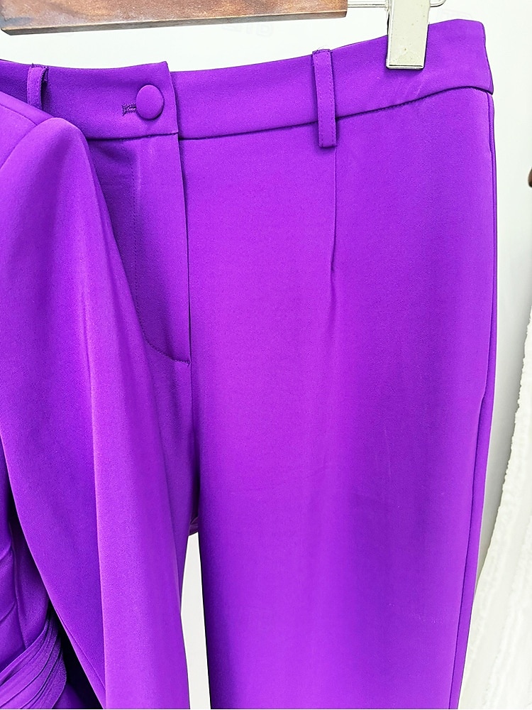 Completo madre della sposa a due pezzi elegante minimalista colletto camicia lunghezza al pavimento in tessuto elasticizzato manica lunga con volant colore solido 2025 del 2025 a $159.99 –P7
