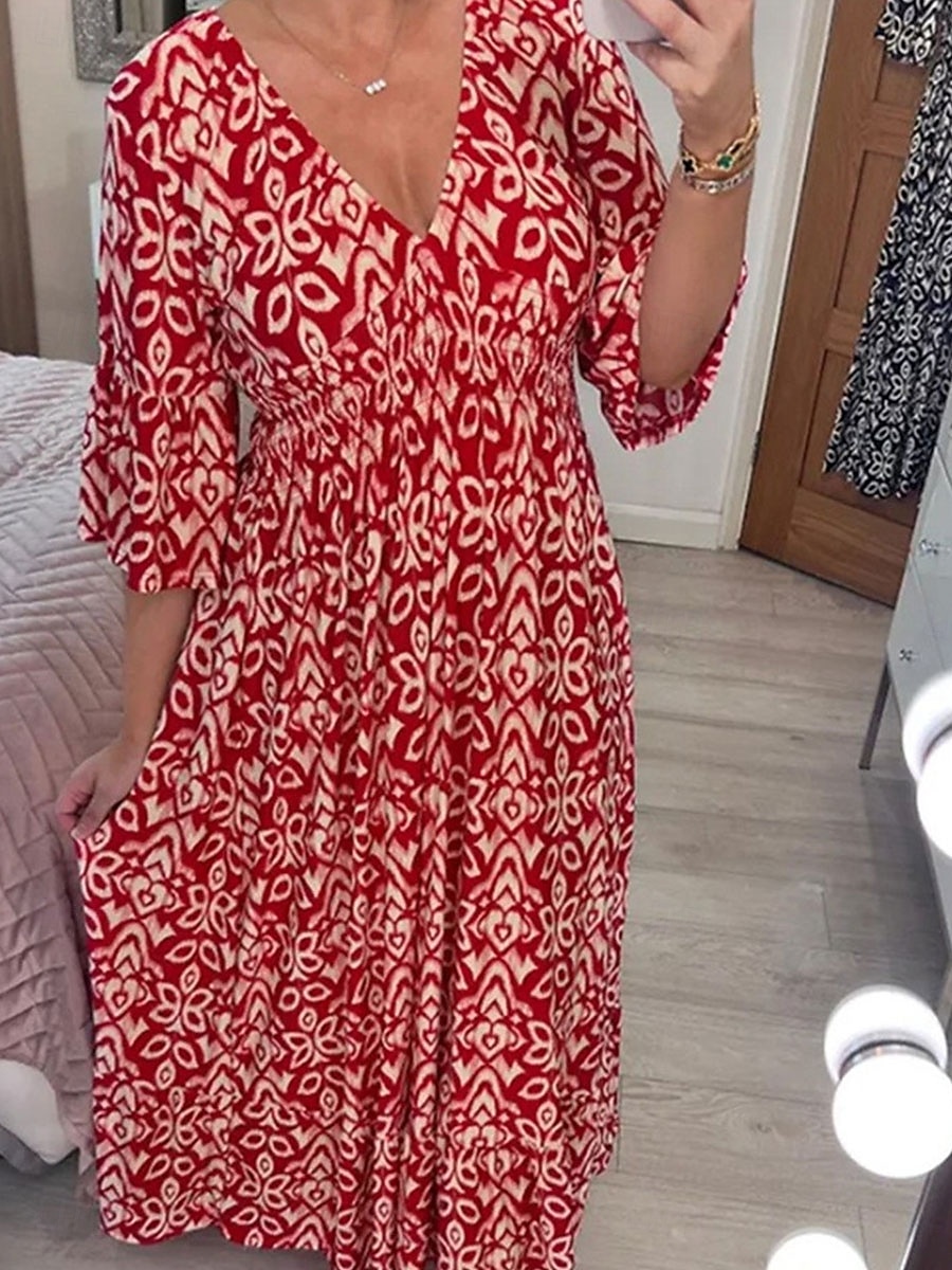 Damen kleid lang Casual kleid Boho Chic Kleider Boho-Kleid Elegant Böhmen Stilvoll Urlaub Casual Täglich Regular Fit Graphic Kurzarm V Ausschnitt Rote Marineblau Blau Grün Sommer Frühling 2025 - $19.99 –P1
