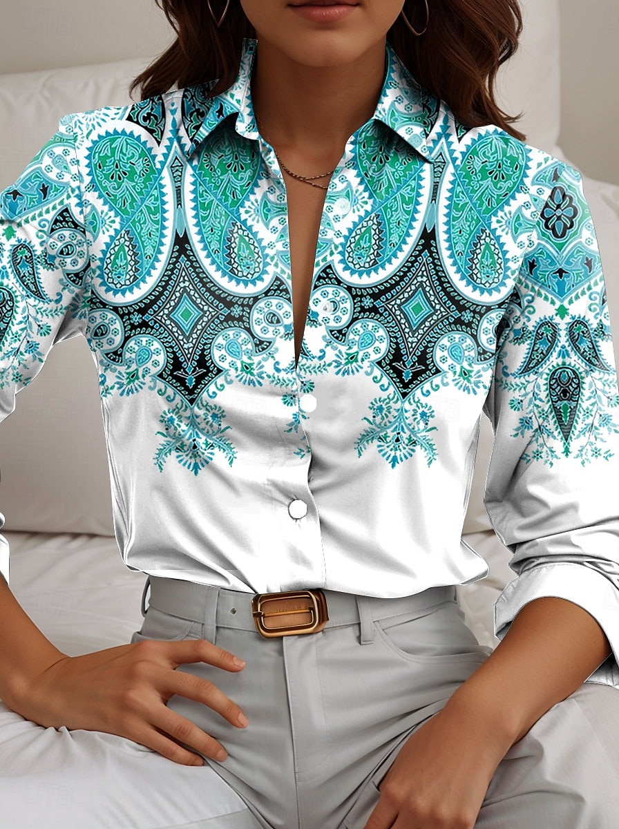 Women's Shirt Paisley Casual Long Sleeve Shirt Collar Regular Tops Work Daily Buttons Print Red Blue Orange Spring Fall Winter 2025 - $32.99 –P5