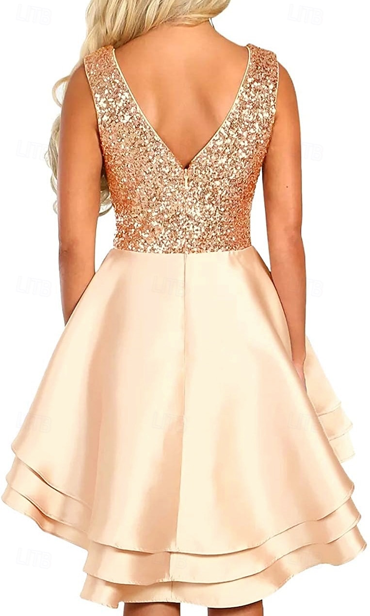 A-Line WE Party Dress Homecoming Dress Cocktail Party Asymmetrical Sleeveless V Neck Pink Dress Satin with Sequin Tiered dress to impress 2025 2026 - $115.99 –P2