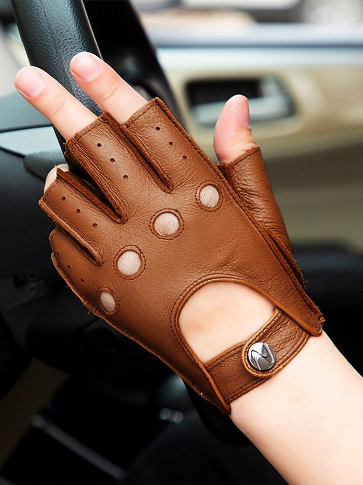 fingerlösa körhandskar i äkta getskinnsläder – retro motorcykelhandskar med andningsöppningar för bilracing och utomhussporter 2025 - $29.99 –P3