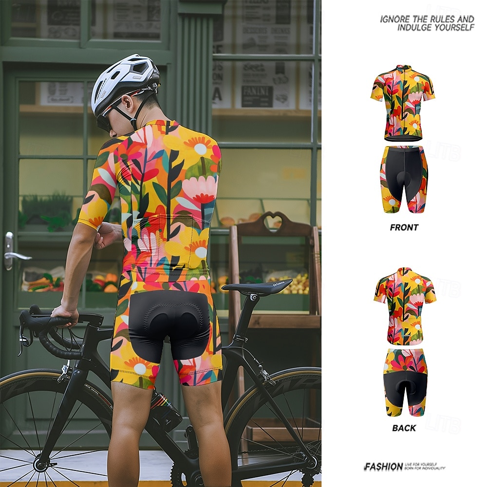 Men's Cycling Jersey with Shorts Floral Botanical Short Sleeve Bike Clothing Suit with 3 Rear Pockets Mountain Bike MTB Road Bike Cycling Front Zipper Sweat wicking Comfortable Breathable Sports 2025 - $47.99 –P11