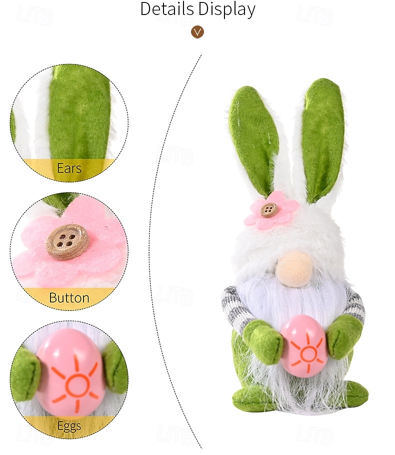 Set van 2 paasdecoraties: roze oortjes, geruite konijntjes, kabouters en elfjes, poppetjes voor Pasen, huisdecoratie, lentedecoratie, schattige beeldjes voor in de woonkamer. 2026 - $12.99 –P8
