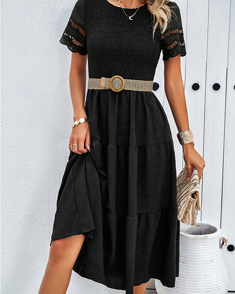 Pentru femei Rochii Midi Rochie albă Rochie de dantela Rochie casual Rochie de vară Modă În aer liber Concediu Dată Fit regulat Simplu Manșon scurt Stil Nautic Negru Alb Trifoi Vară Primăvară 2025 - $31.99 –P9