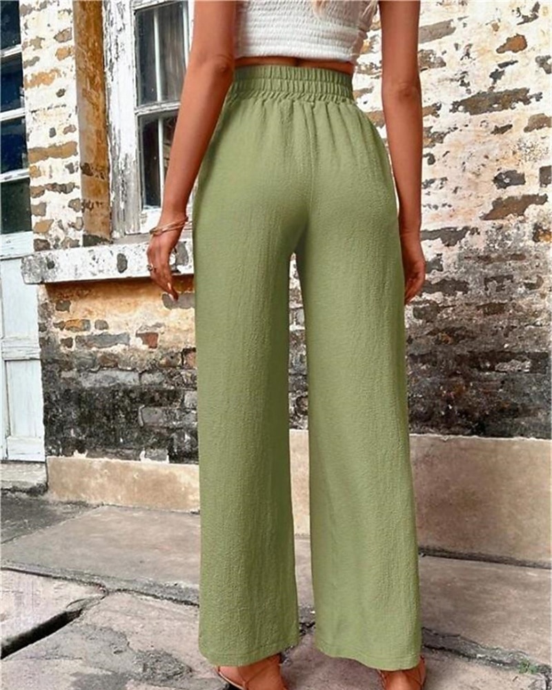 Жен. Шорты из хлопка и льна Брюки, вдохновленные льном Брюки из хлопка и льна Мода Уличный стиль Удобная обувь Полная длина Завышенная Полотняное плетение Кулиска Эластичная талия Прямая нога 2025 - $19.99 –P13