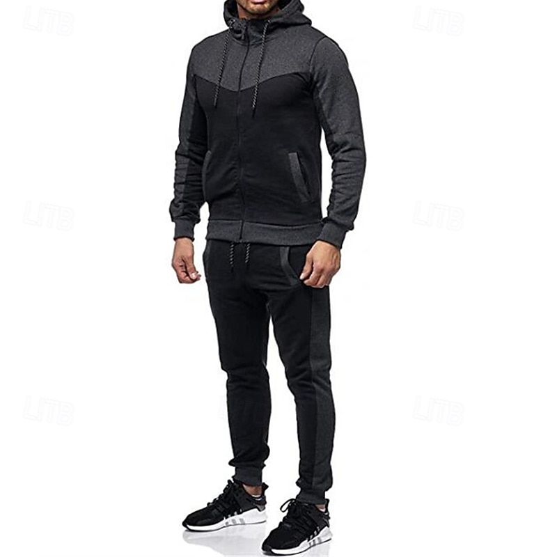 Homens Conjunto de treino Moletom Full Zip Hoodie Moletom com capuz e calças Conjunto de roupas Capuz Com Capuz Ao ar livre Diário Esportes Bolsos Com Cordão 2 Peças Bloco de cor Preto Branco Vermelho de 2025 por $27.99 –P8