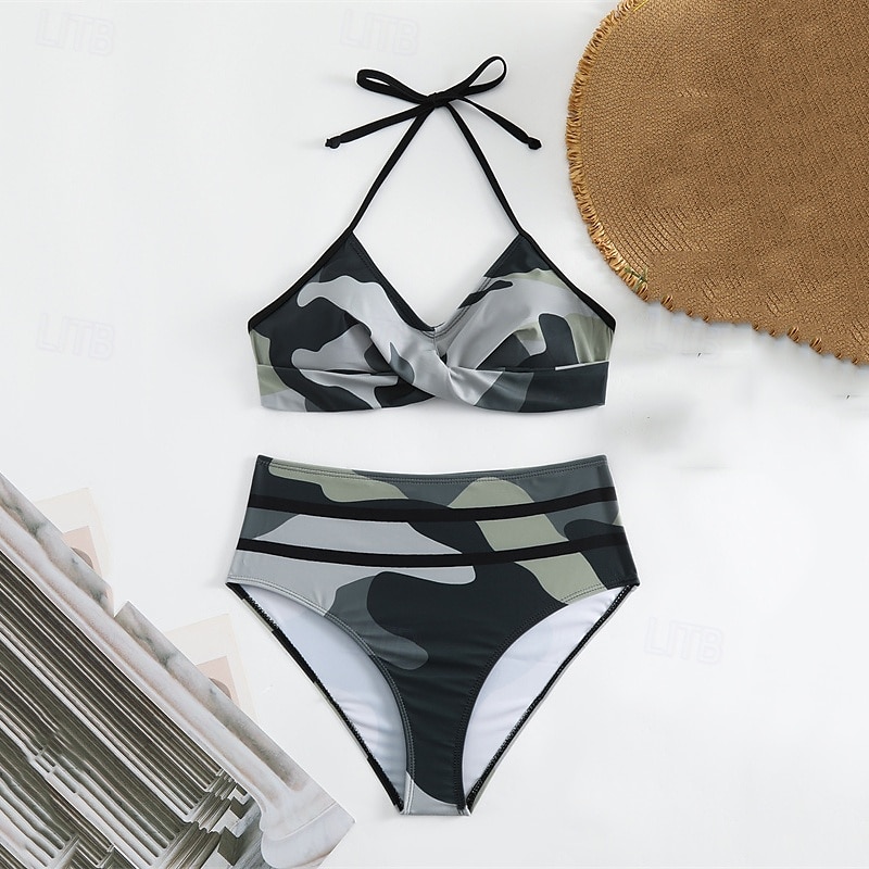 Dam Tankini Tvådelad baddräkt Volang Badkläder Badkläder Blå Guld Andningsfunktion Snabb tork Lättvikt Ärmlös - Simmning Surfing Strand Sommar Vår 2025 - $21.99 –P6