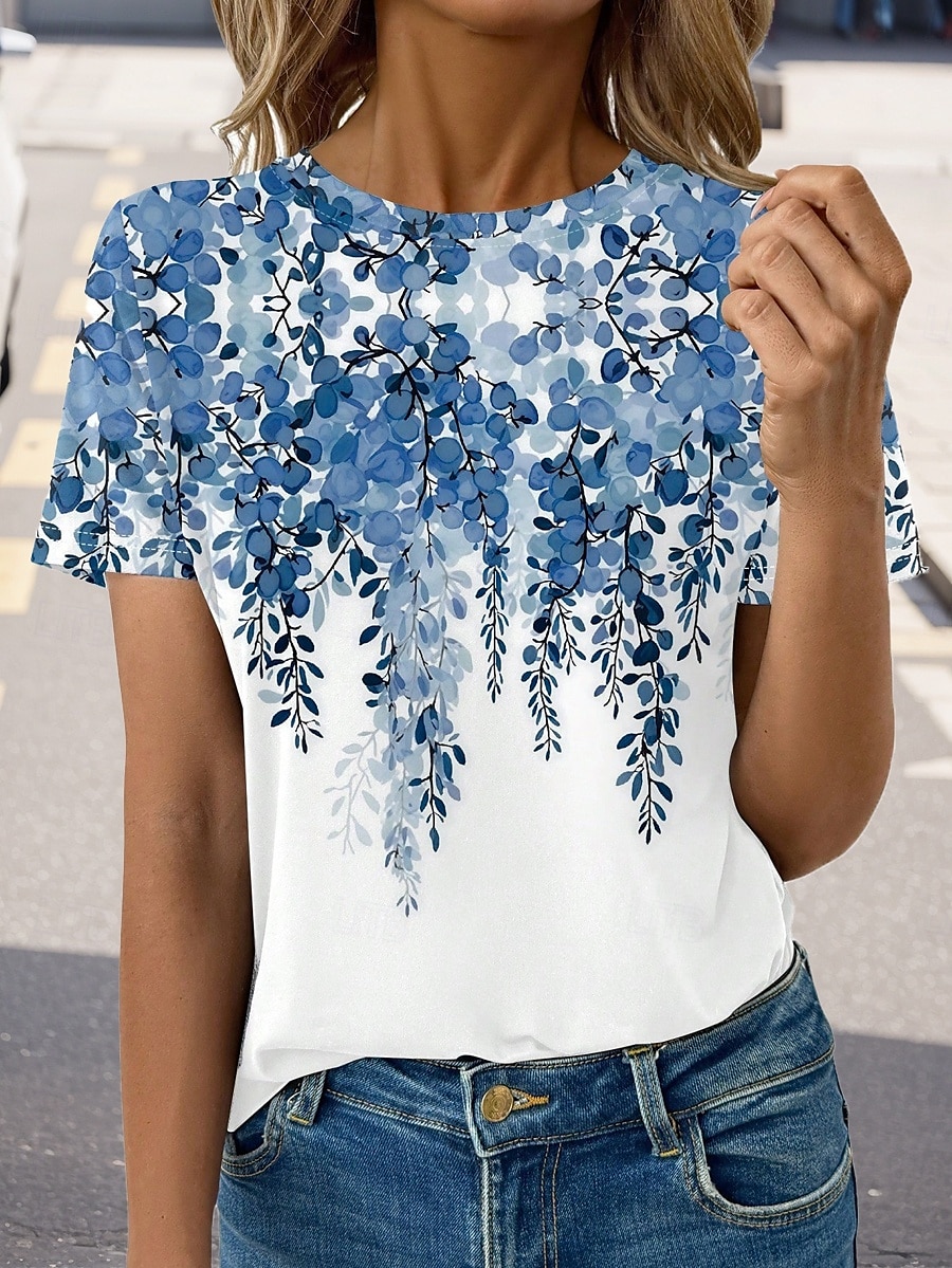 Pentru femei Tricou Floral Casual Manșon scurt Rotund Topuri obișnuite Zilnic Imprimeu Albastru piscină Vară 2025 - $19.99 –P1