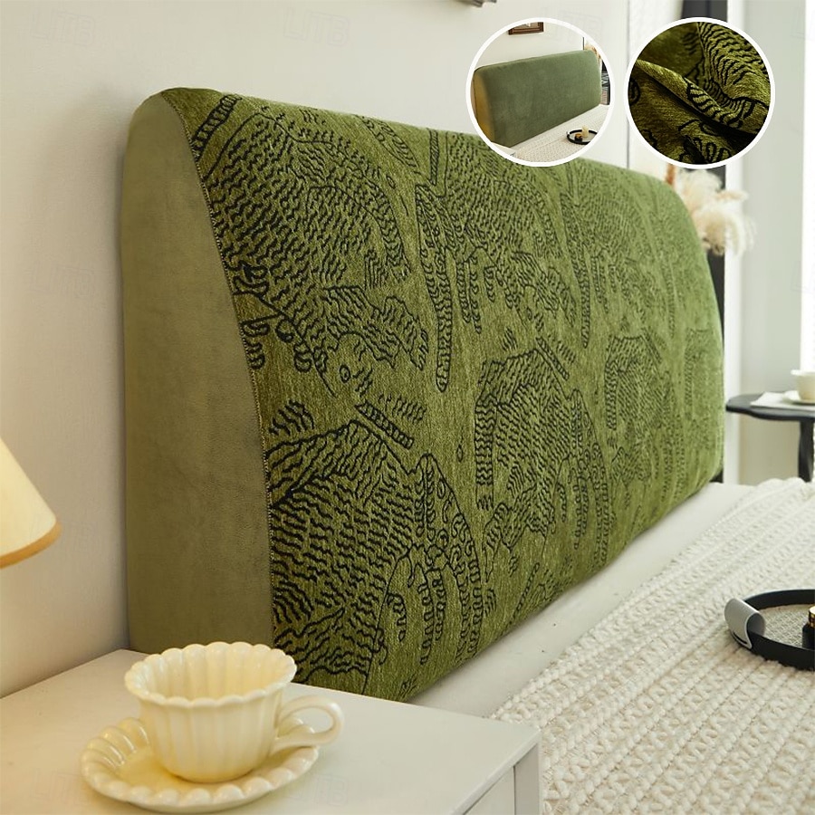1pc Chenille Bed Headboard Cover Solid Color Elastic Bed Head Slipcover Leaves Printed All-inclusive Bed Backrest Cover Bedroom Available on Both Sides Headboard Cover 2025 - $25.99 –P1