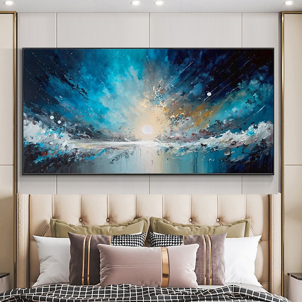 Handmade Oil Painting Canvas Wall Art Decoration Modern Abstract Sunrise Blue Ocean Landscape for Living Room Home Decor Rolled Frameless Unstretched Painting 2025 - $58.99 –P3