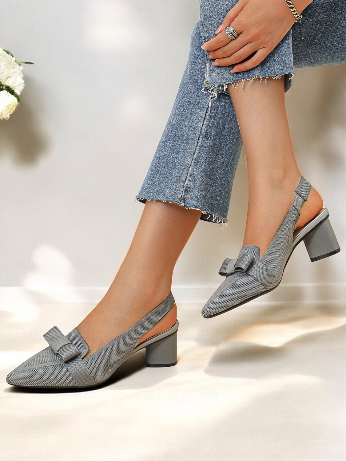 slingback sarok masnival, flyknit hálós felsőrésszel és blokksarkúval elegáns irodai viselethez és esti rendezvényekhez 2025 - $34.99 –P2
