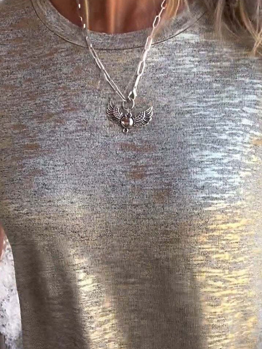 Mulheres Camiseta Tecido Moda Moderno Casual Manga Curta Gola Redonda Tops regulares Diário Final de semana Paetês Prata Preto Dourado Arco-íris Verão Primavera de 2025 por $26.99 –P3