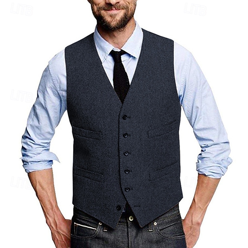 Ανδρικά Veste Γιλέκο Gilet Διακοπές Καθημερινά Γαμήλιο Πάρτι Ημερομηνία Μοντέρνα Καθημερινό Άνοιξη Φθινόπωρο Κουμπιά Τσέπη Πολυεστέρας Άνετο Σκέτο Μονόπετο Ενός Κουμπιού Λαιμόκοψη V Κανονικό 2025 - $37.99 –P10