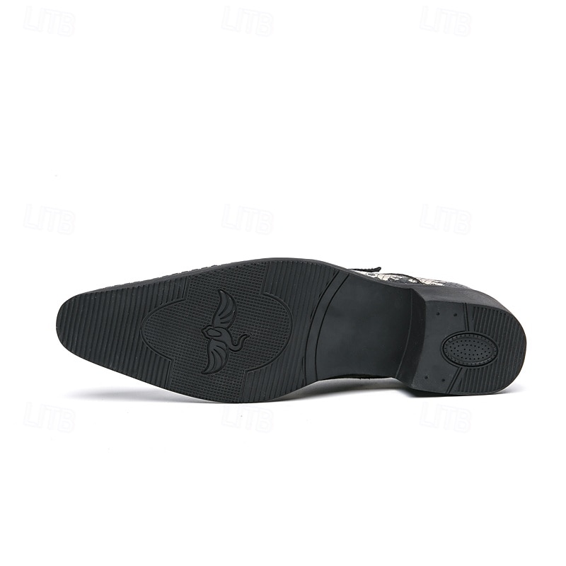 mocassins à imprimé serpent noir et blanc pour hommes avec détails en cuir verni et boucle – chaussures à enfiler élégantes pour les occasions formelles et décontractées de 2025 ? $46.99 –P6